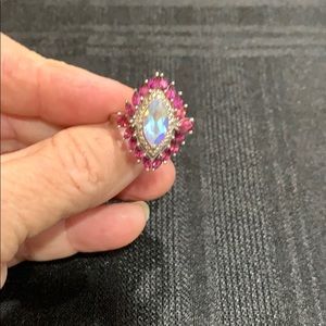925 Sterling Silver ring borealis & purple stones